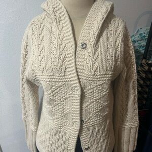 Vintage Lambswool Cream Knit Hooded Chunky Cardigan Sweater